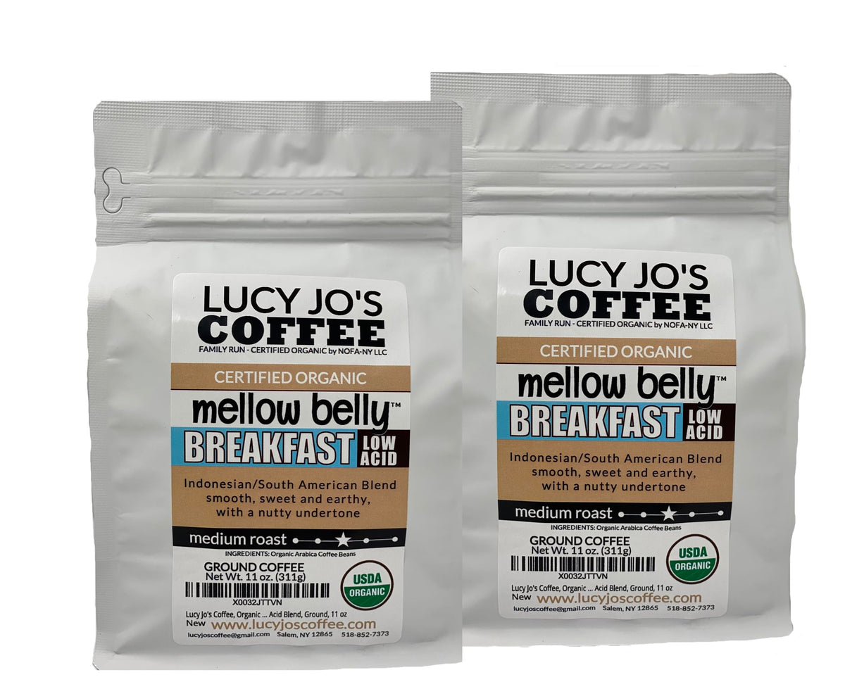 Lucy Jo's Coffee Mellow Belly Low Acid Breakfast, smooth start to your morning