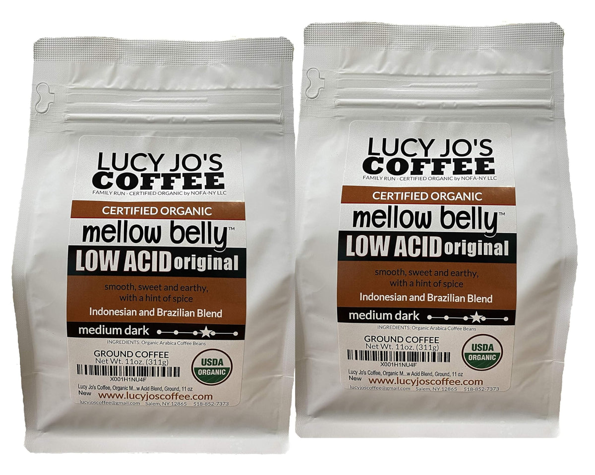 Lucy Jo's Mellow Belly Low Acid bags deliver smooth flavor and easy on the stomach.