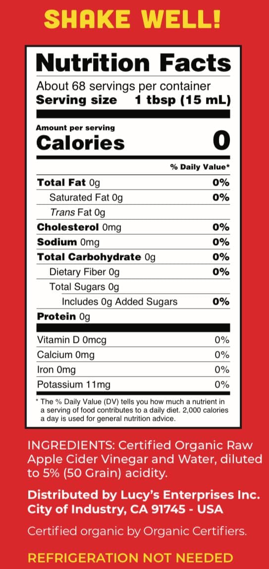 Front view of Lucy’s 34oz glass bottle highlighting packaging.