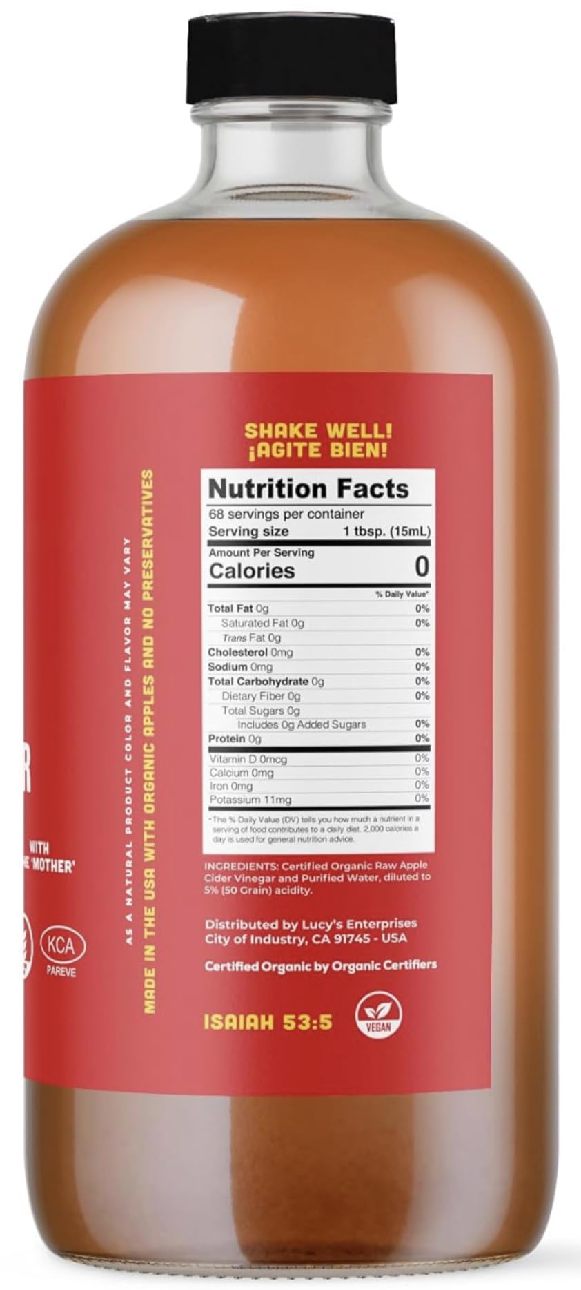 Lucy’s ACV diluted with water, mild taste ideal for beverages.