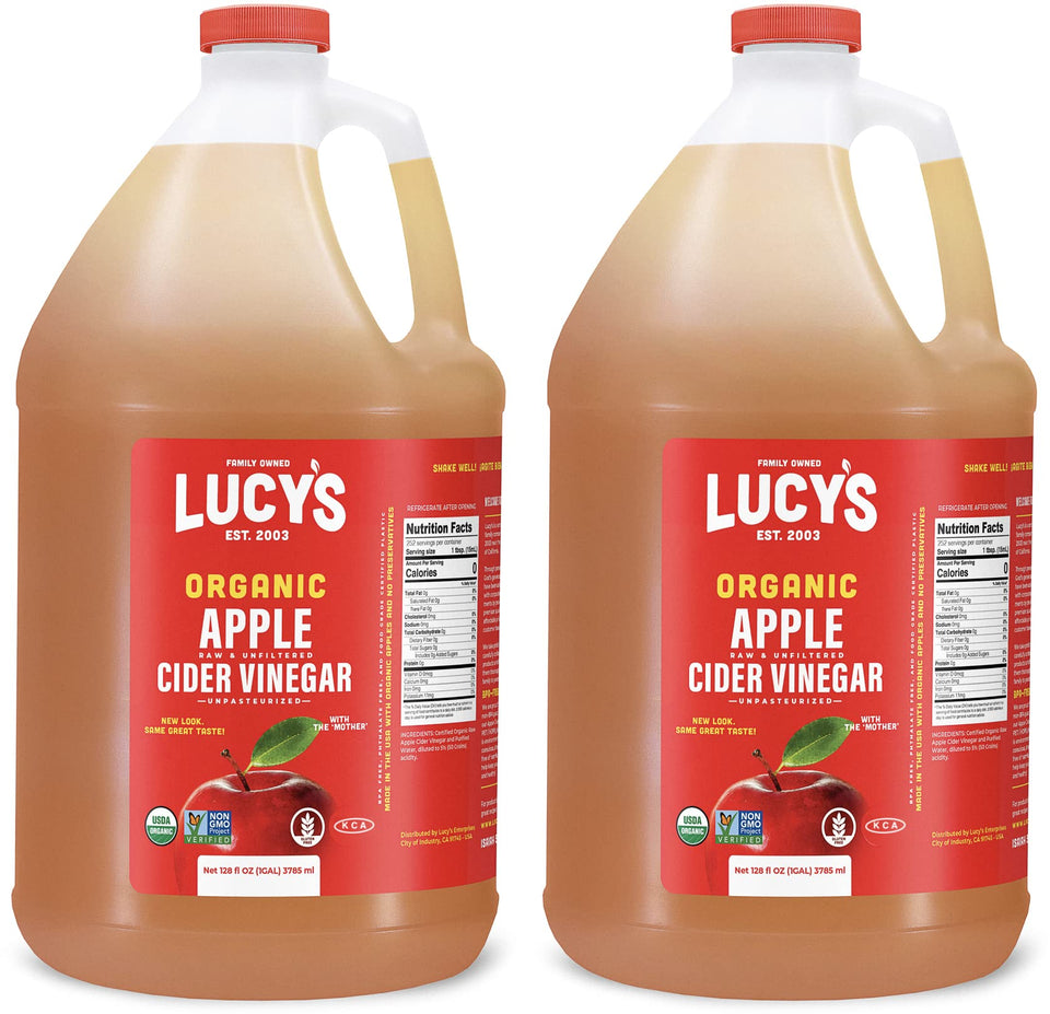 Lucy’s Apple Cider Vinegar with the Mother bottle shows raw, unfiltered quality for cooking