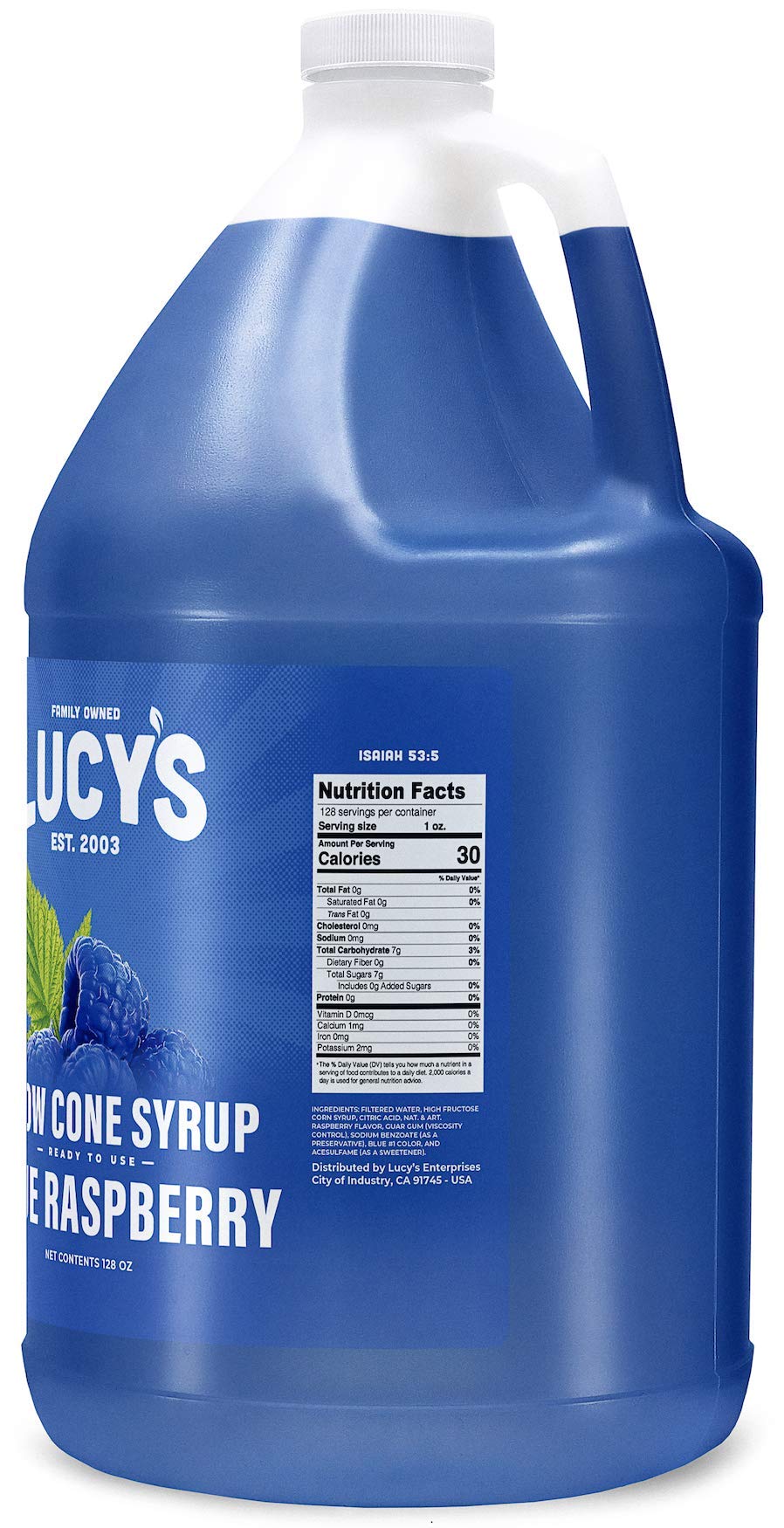 Pour Lucy's Blue Raspberry syrup over ice to create bold flavors.