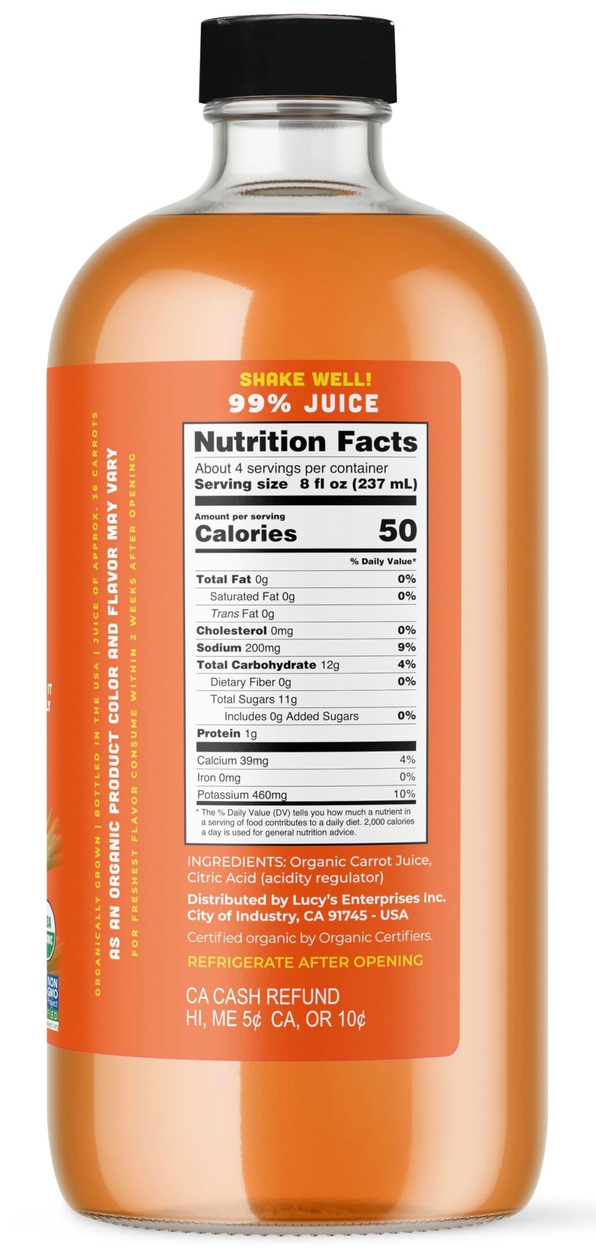 Lucy’s Carrot Juice served chilled for a crisp, refreshing flavor