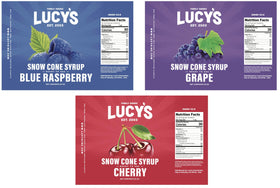Lucy's Classic Pack grape syrup bottle adds bold color and flavor.