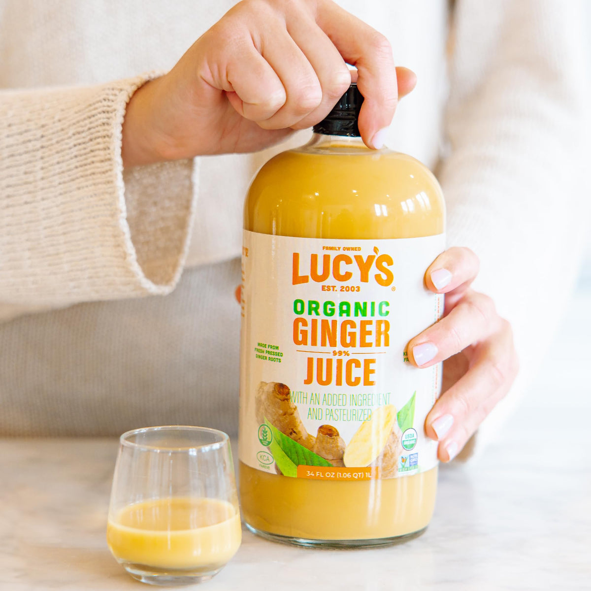 Lucy’s ginger juice kitchen setting suggests simple daily use