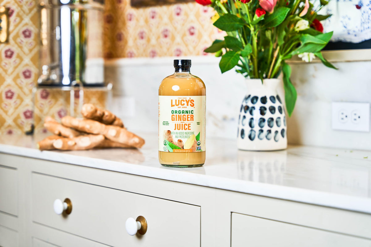 Lucy’s ginger juice ready for splash pours demonstrates convenience