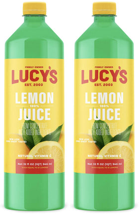Lucys Lemon Juice 32oz bottle front for quick flavor in recipes.