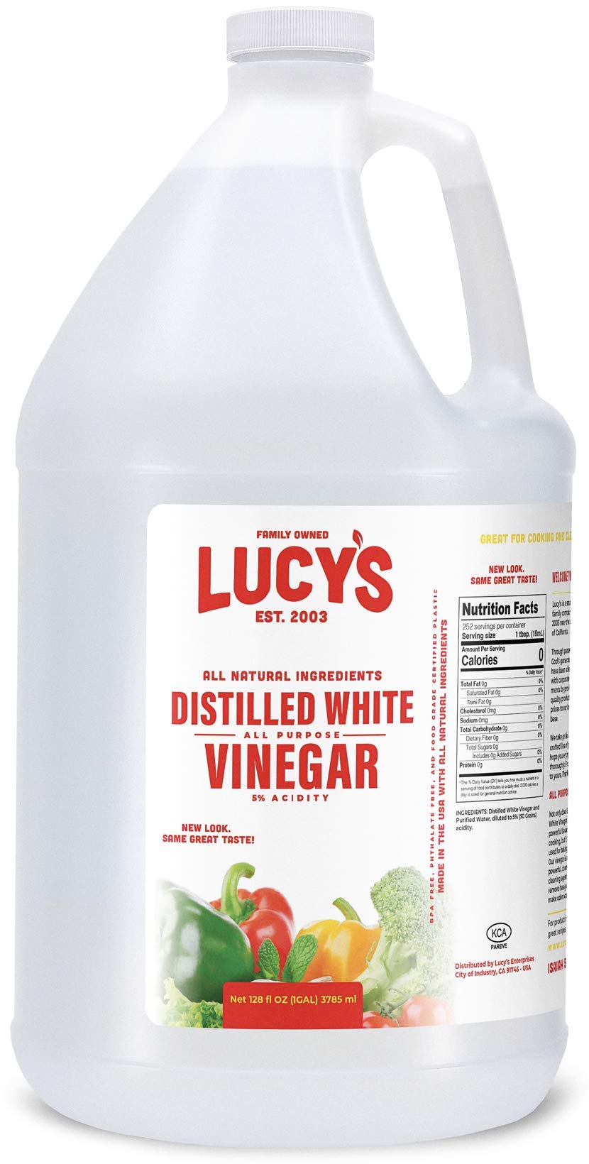 Lucy’s White Vinegar bottle pour illustrates versatile kitchen use and natural cleaning power.
