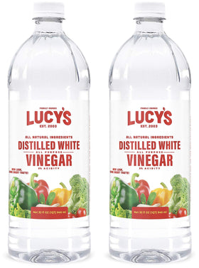 Lucy's White Vinegar 32oz bottles, reusable pack for versatile kitchen cleaning and cooking prep.
