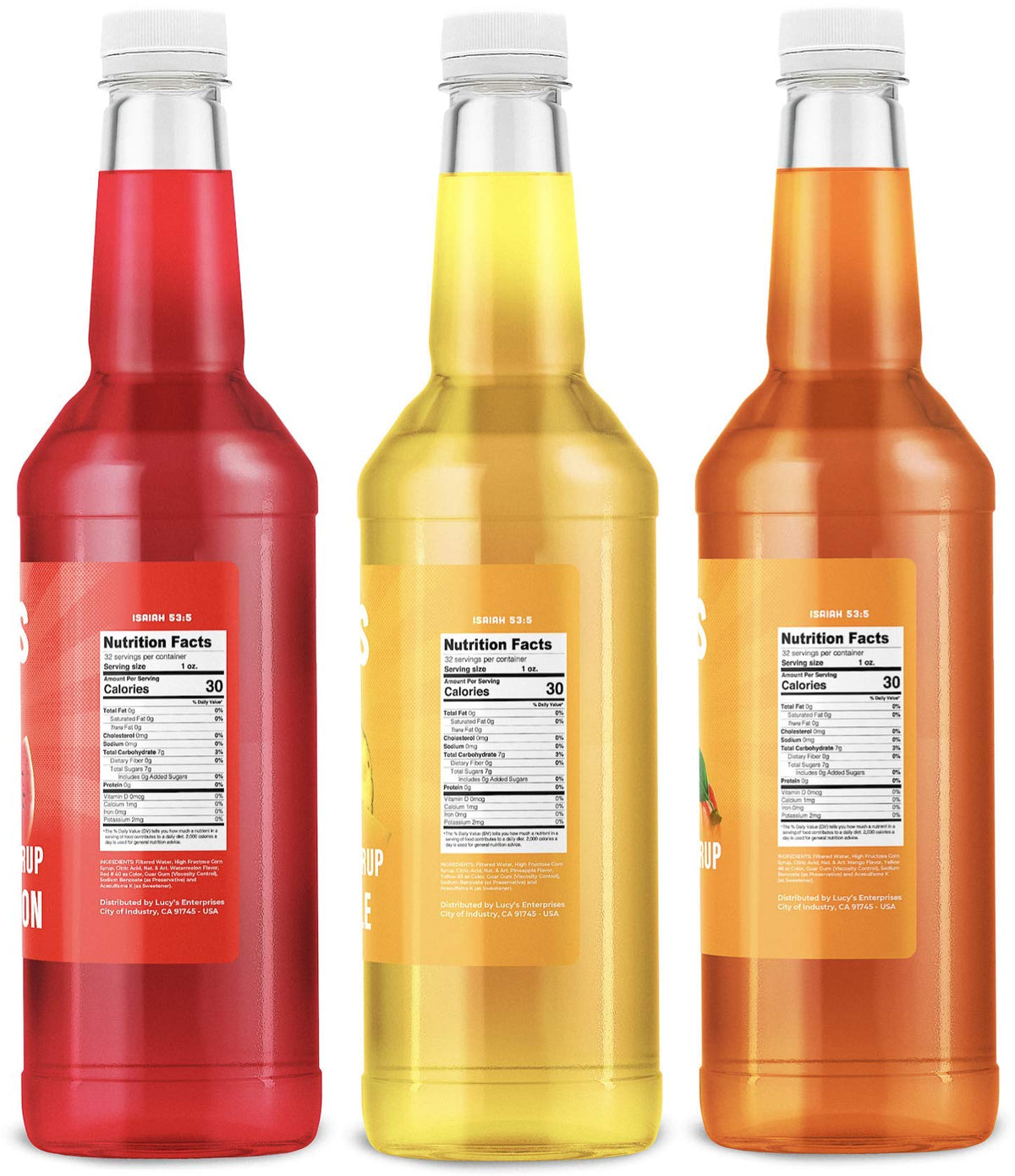 Lucy’s Pineapple syrup bottle delivering bright, tangy flavor to snow cones.