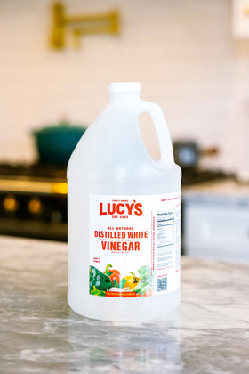 Lucy’s vinegar all-purpose cleaner is a natural degreaser for surfaces.
