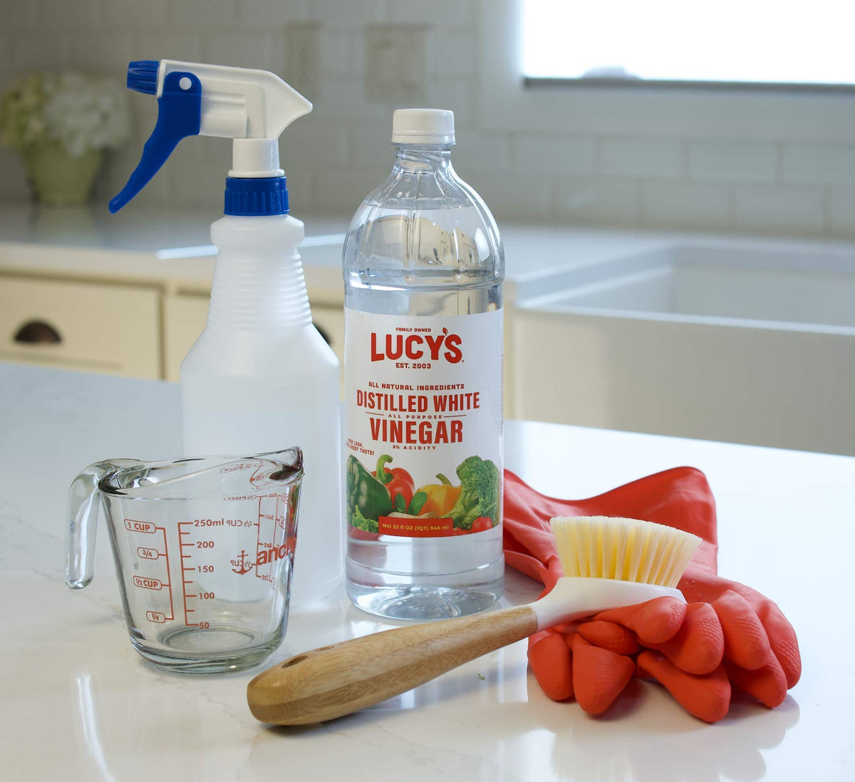 Versatile cleaning and cooking ally: Lucy's vinegar supports everyday tasks.