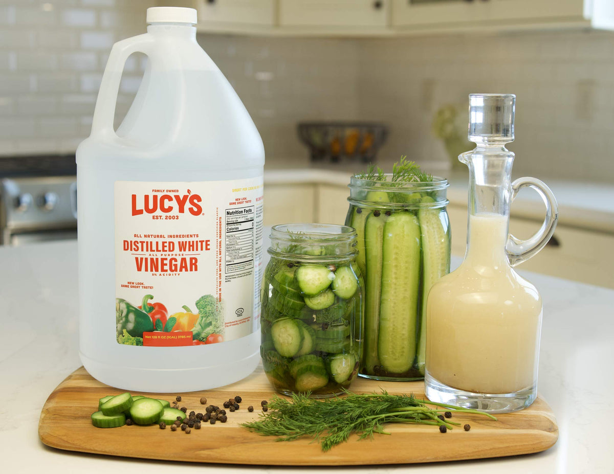 Lucy’s White Vinegar cleans greasy surfaces with natural degreasing power.