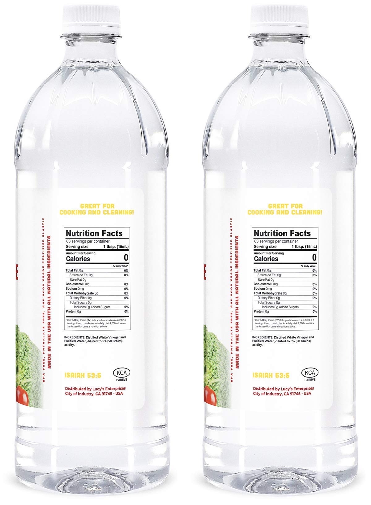Lucy's white vinegar pour bottle ready for dipping sauces and tangy flavor boosts.