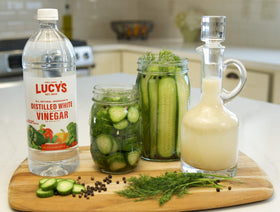 Lucy's white vinegar as a salt substitute for lighter, acid-driven baking and dressings.