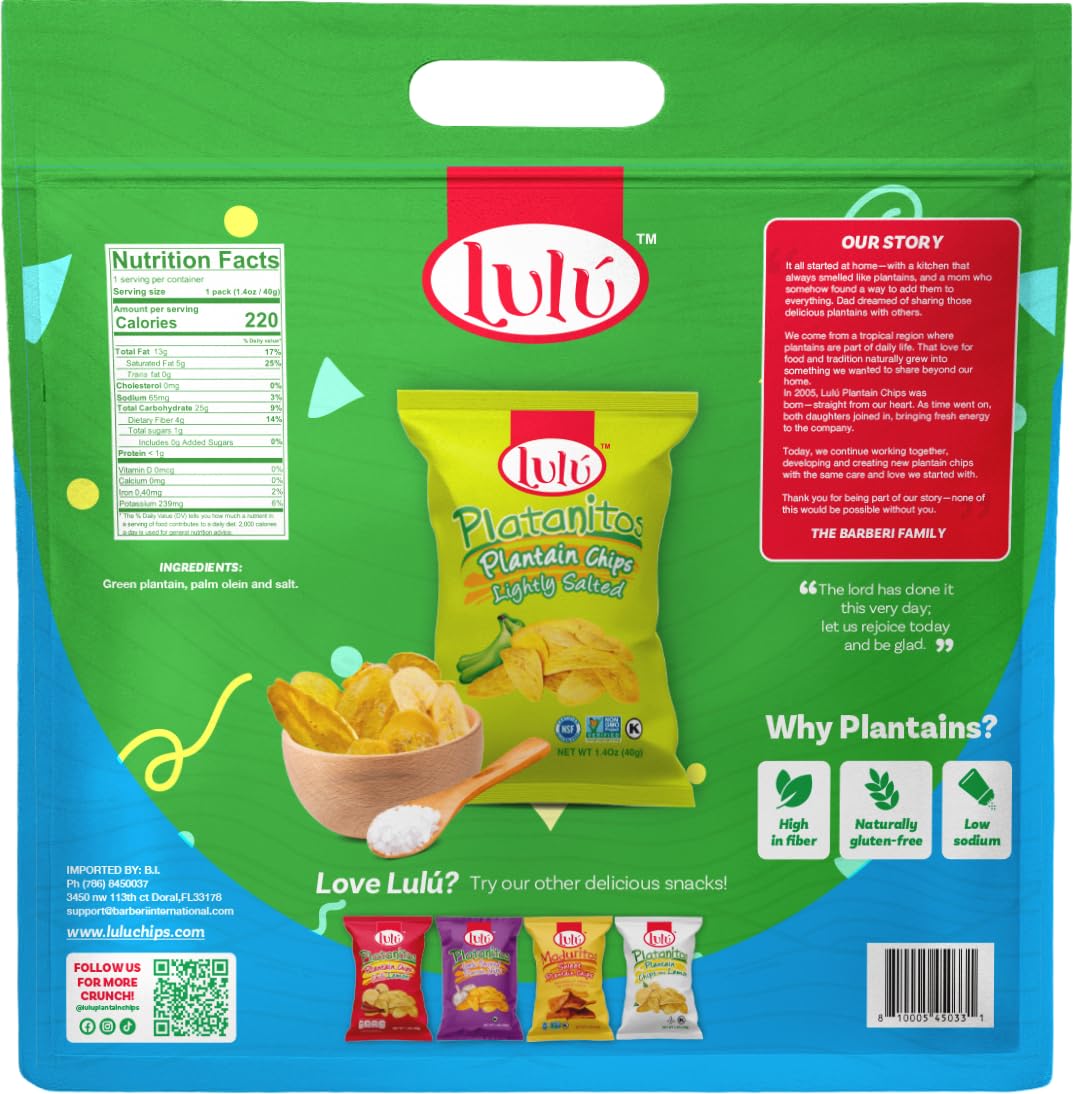 Close-up of LULU Plantain Chips Salted reveals golden, lightly salted crisps ideal for dipping.