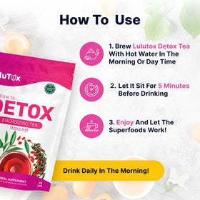 LULUTOX Detox Tea brewed in mug demonstrates a convenient ritual at home