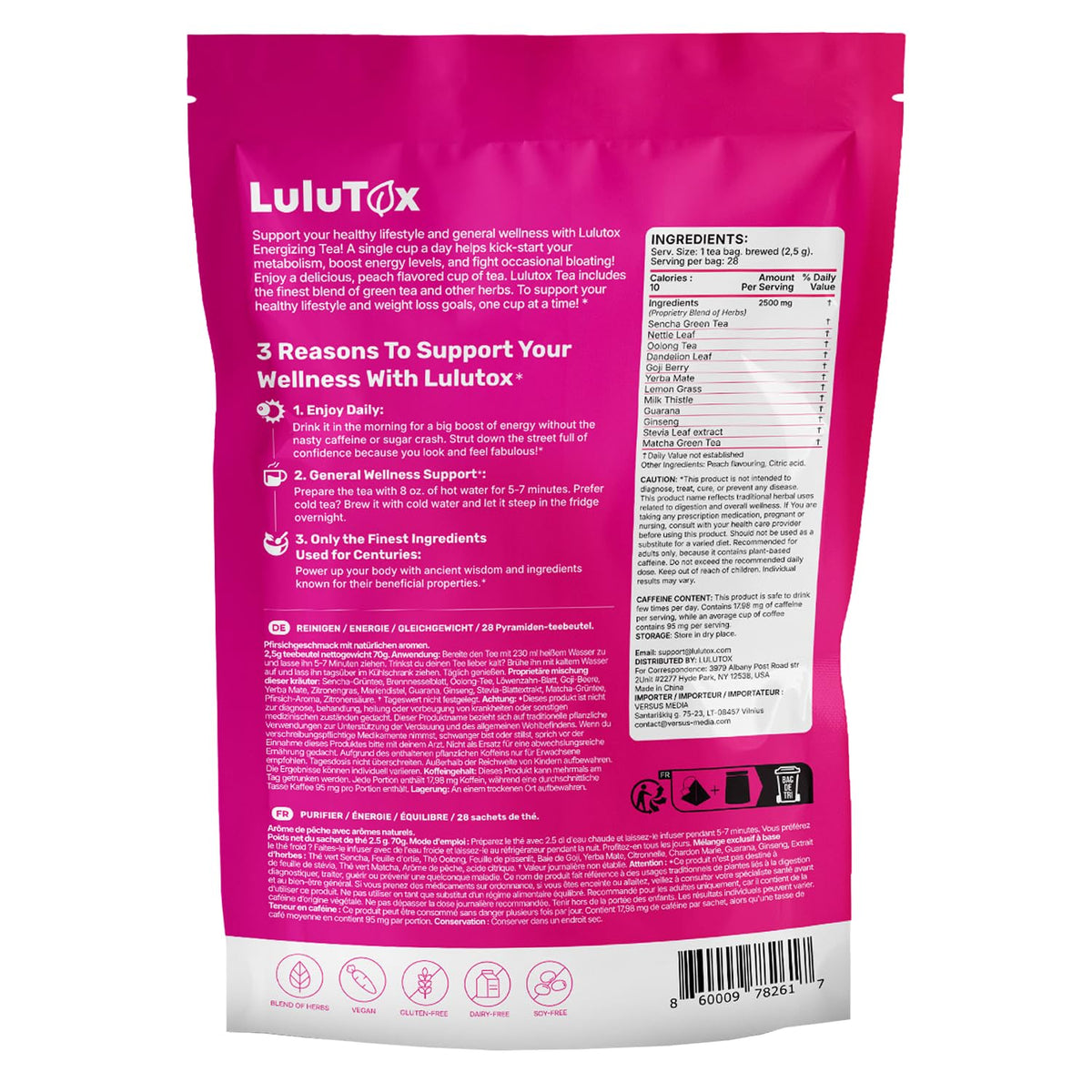 LULUTOX Detox Tea dandelion-ginseng-ginger closeup highlights digestive-friendly botanical blend