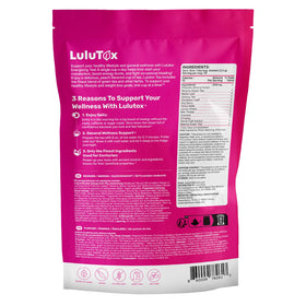 LULUTOX Detox Tea dandelion-ginseng-ginger closeup highlights digestive-friendly botanical blend