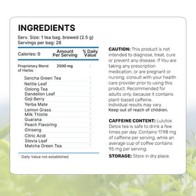 LULUTOX Detox Tea energizing calm cup hints at daytime balance