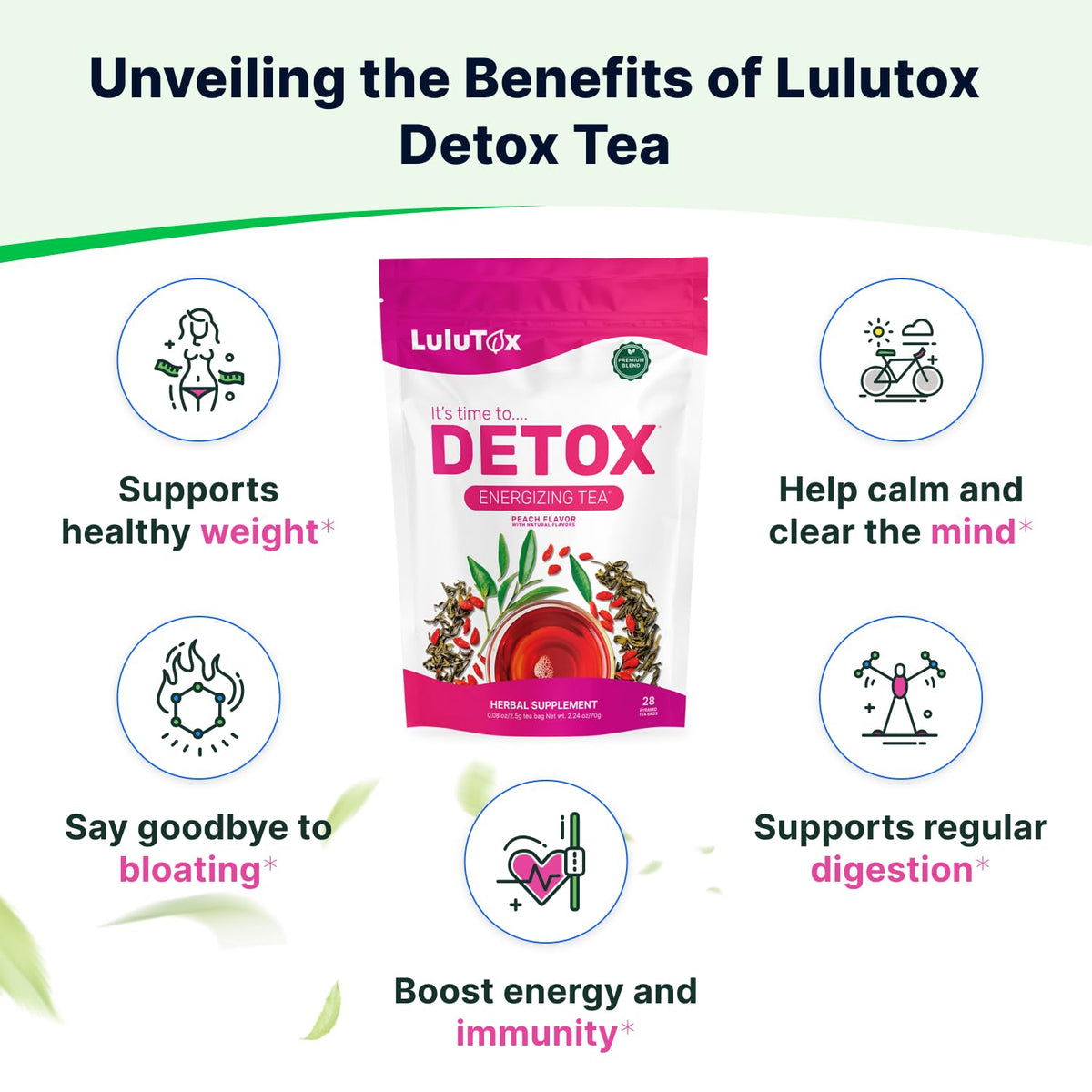 LULUTOX Detox Tea ingredients closeup show all-natural botanicals for well-being