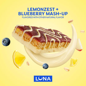 Luna Bar Mash-Ups LemonZest Blueberry ingredients list emphasizing organic oats
