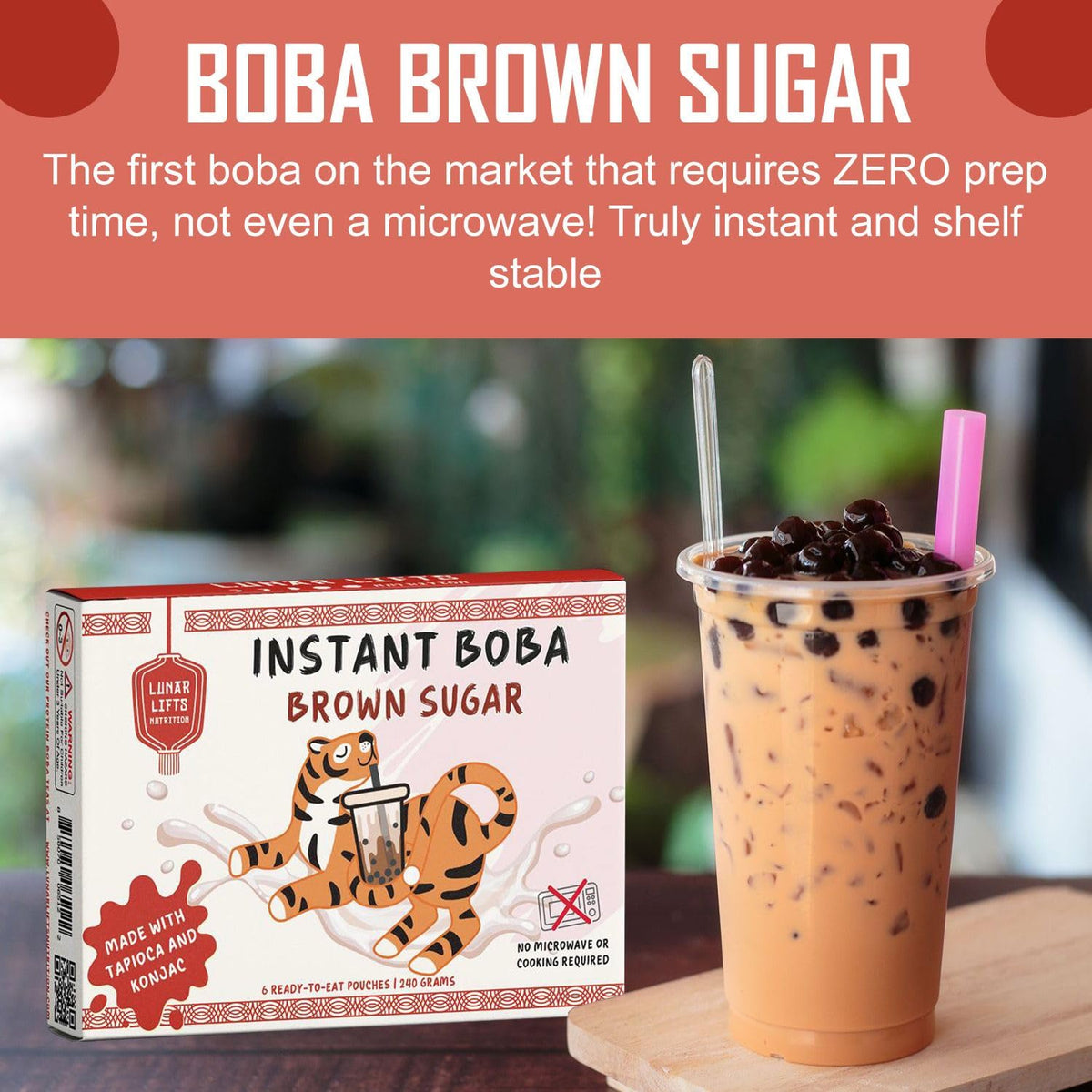 Lunar Lifts brown sugar boba pearls close-up showing chewy texture for drinks.