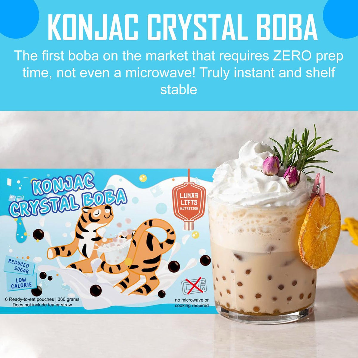 Lunar Lifts Konjac Boba pearls close-up, chewy texture for bubble tea lovers.