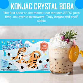 Lunar Lifts Konjac Boba pearls close-up, chewy texture for bubble tea lovers.