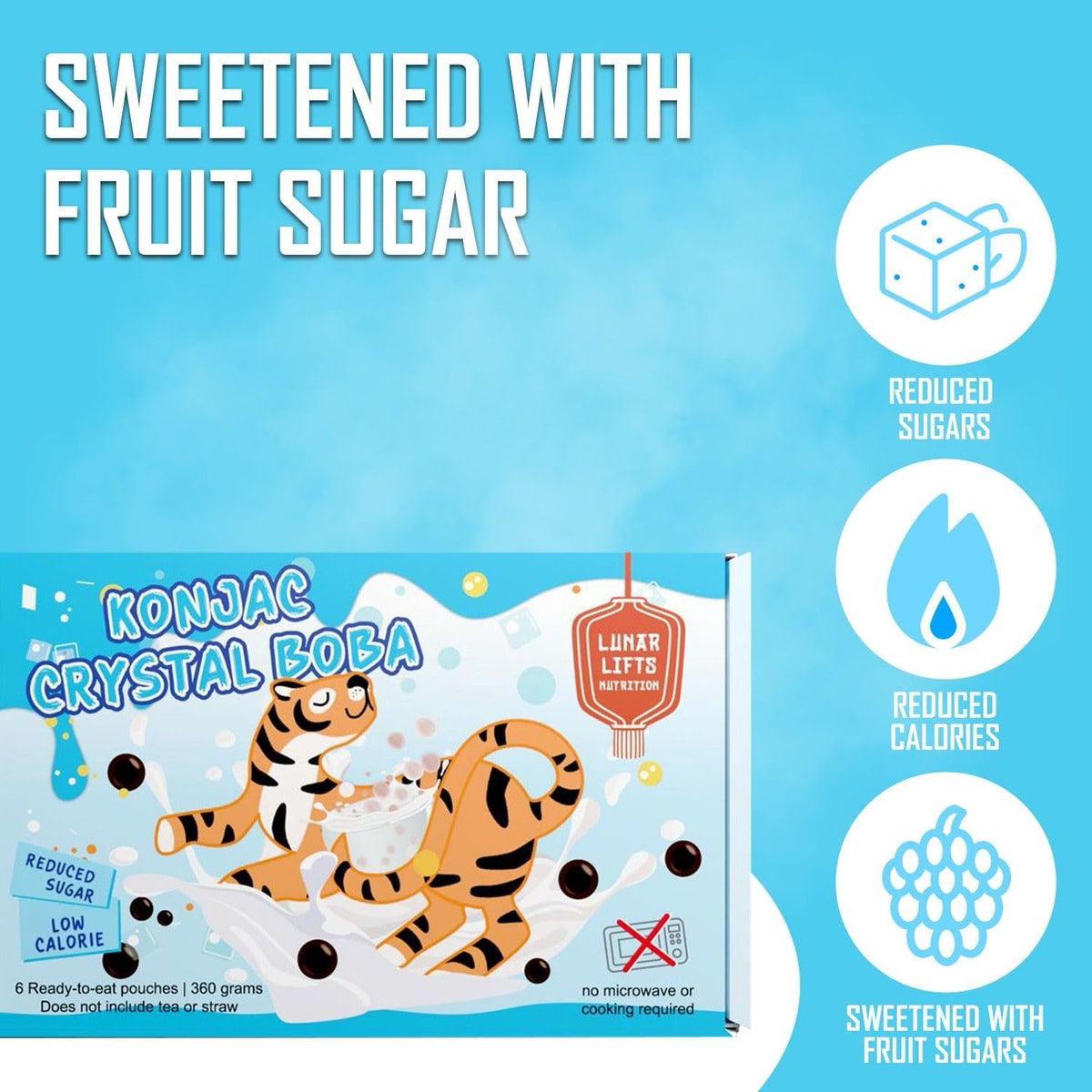 Lunar Lifts Konjac Boba pearls in a dessert bowl, natural sweetness.