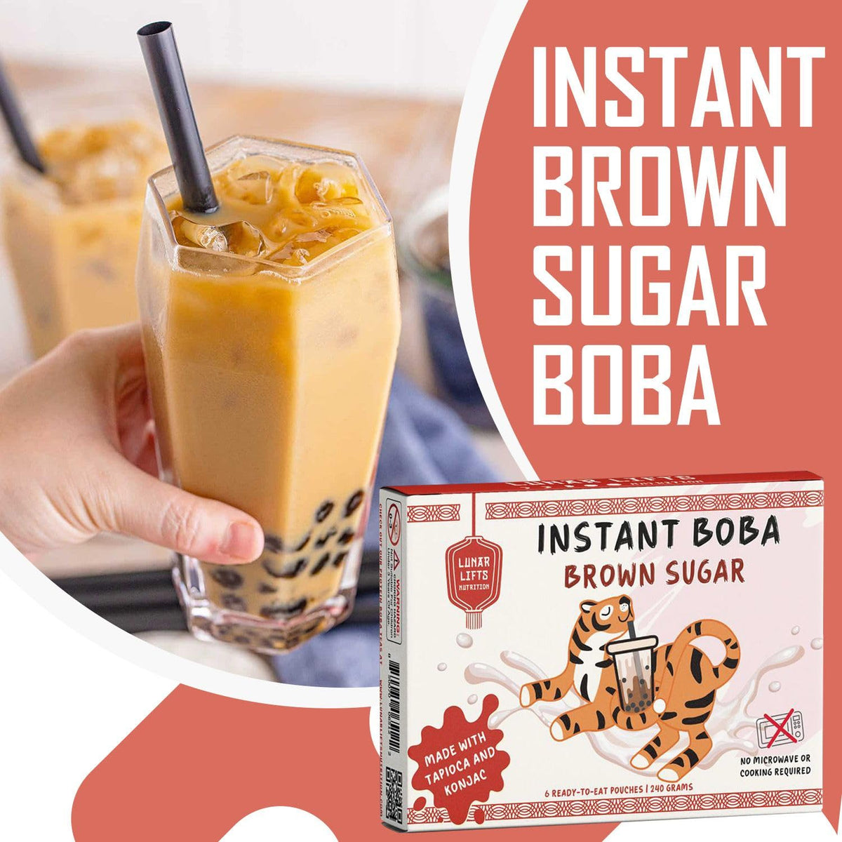Lunar Lifts konjac-tapioca pearls highlight vegan, gluten-free ingredients.