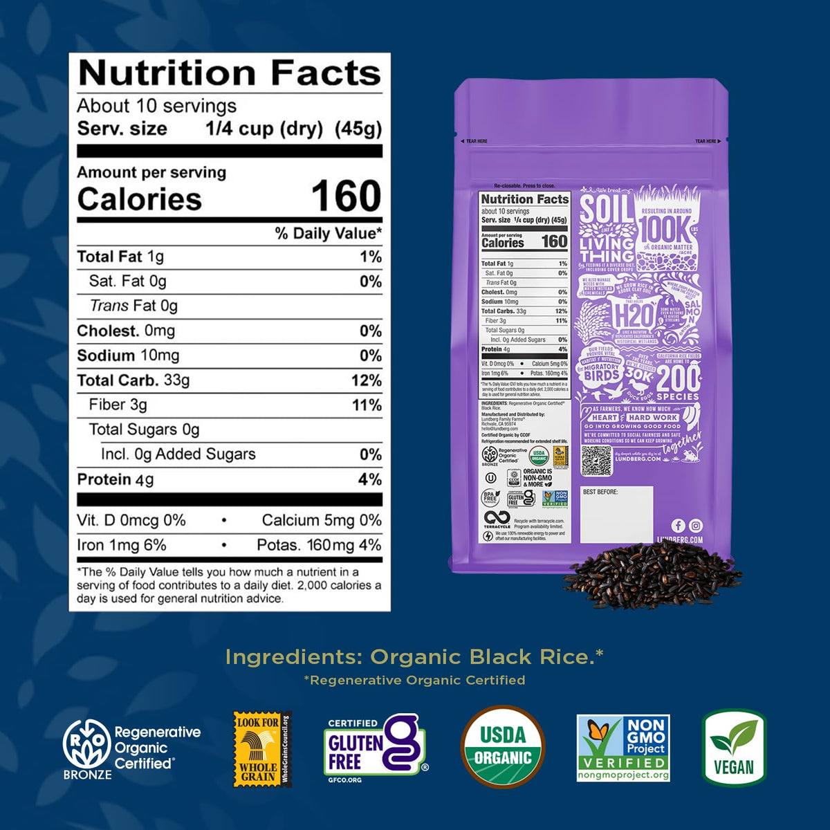 Lundberg Black Pearl Rice close-up grains showing deep color and texture