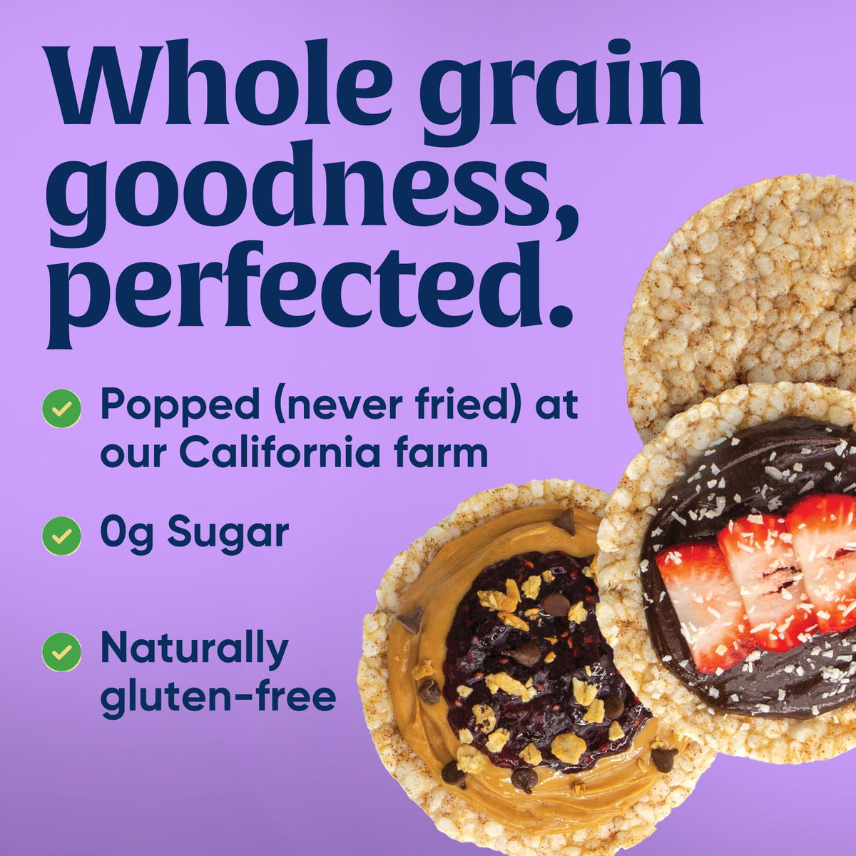 Lundberg brown rice cakes light crunch close-up for a satisfying bite.