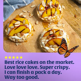 Lundberg brown rice cakes sustainability angle highlighting eco-friendly farming.