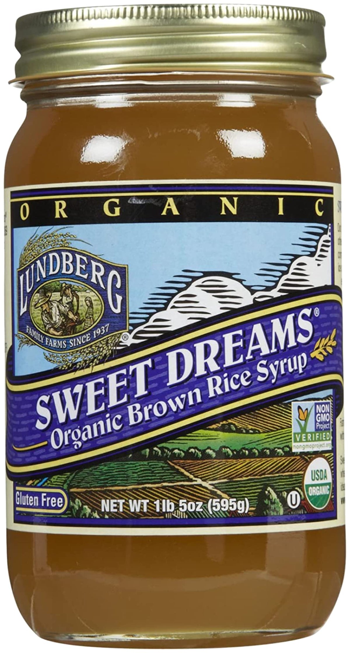 Lundberg Organic Brown Rice Syrup bottle with mild caramel sweetness for baking