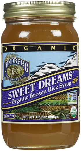 Lundberg Organic Brown Rice Syrup bottle with mild caramel sweetness for baking