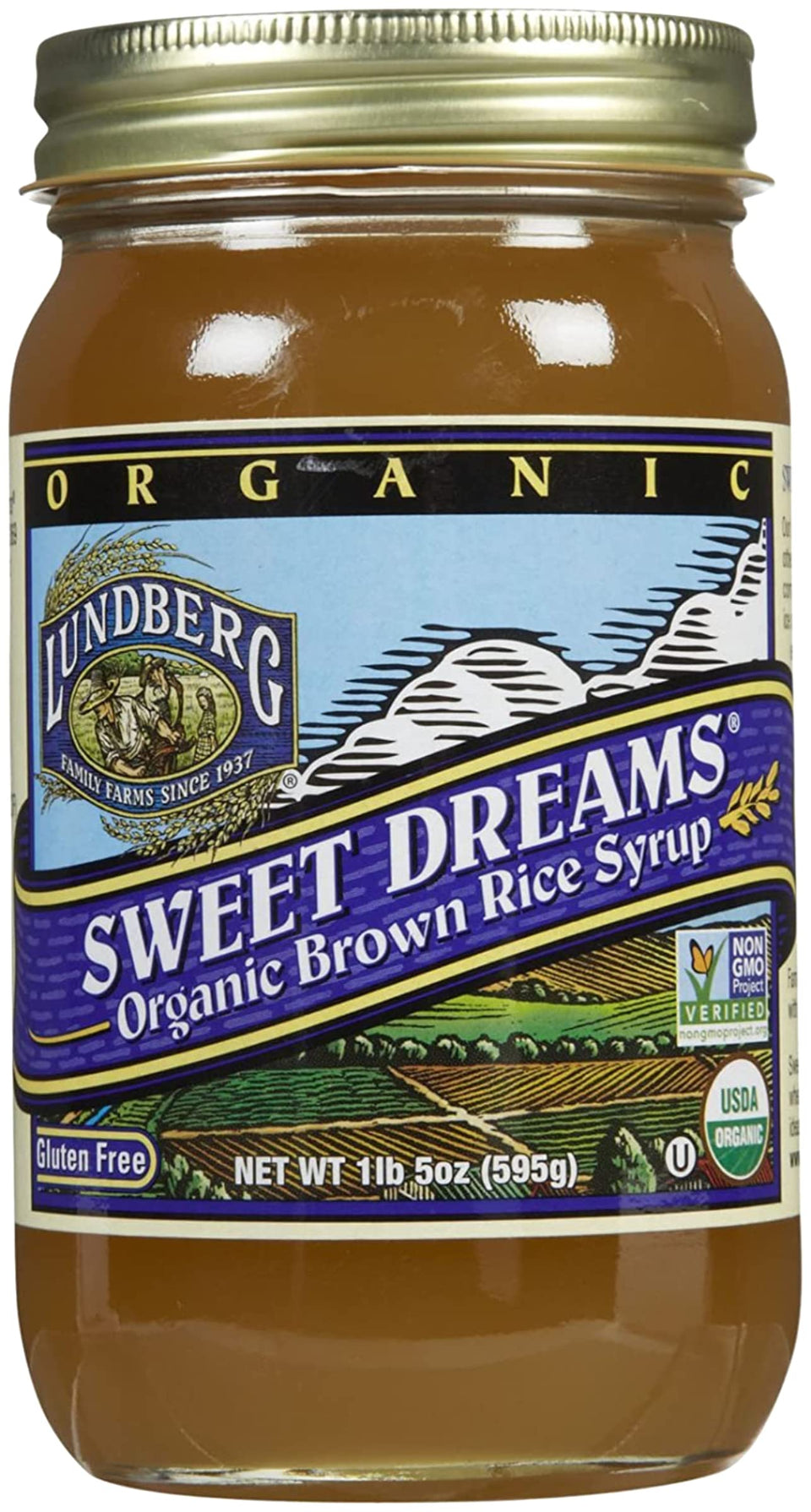 Lundberg Organic Brown Rice Syrup bottle with mild caramel sweetness for baking