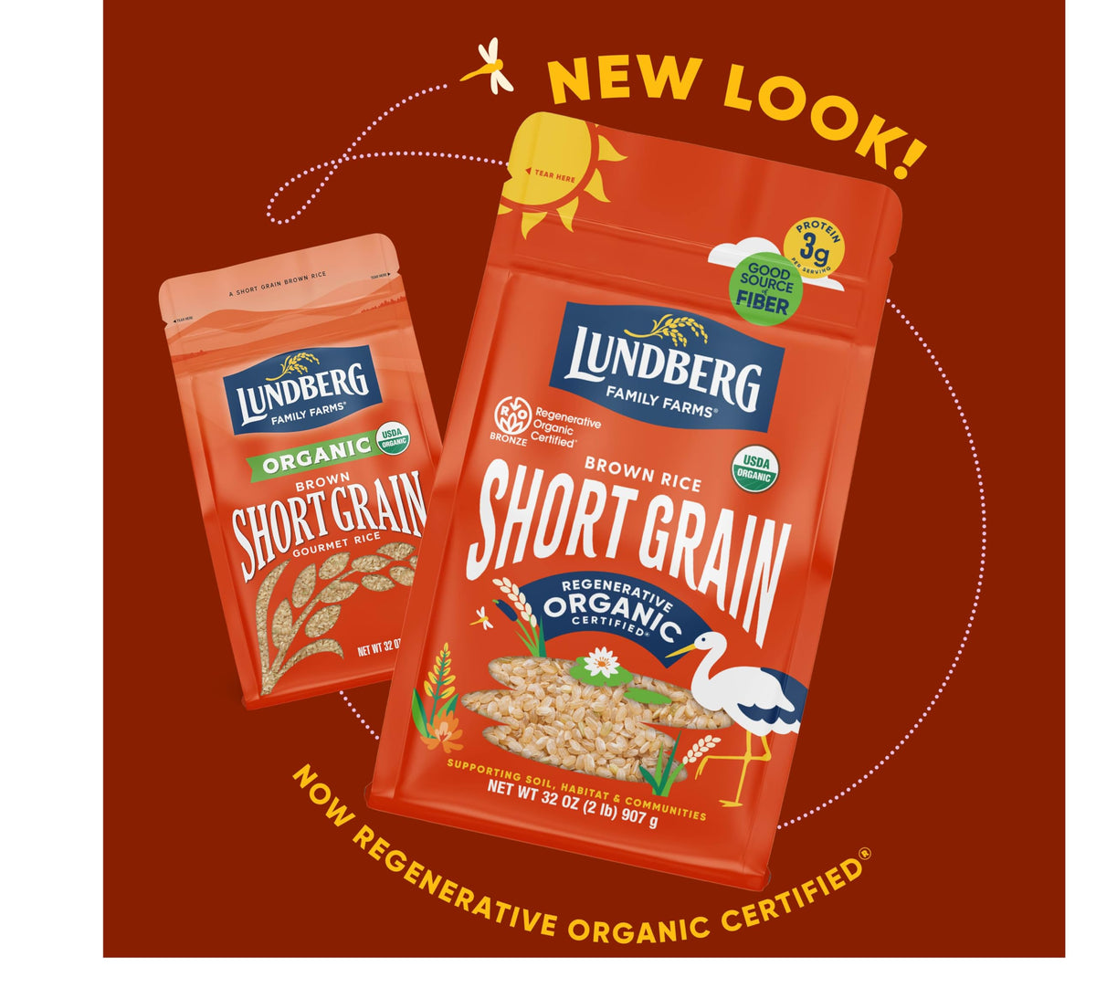 Lundberg Family Farms sustainability messaging on packaging.