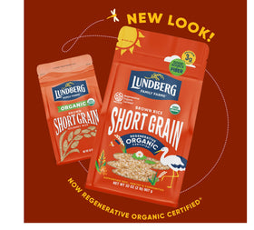 Lundberg Family Farms sustainability messaging on packaging.