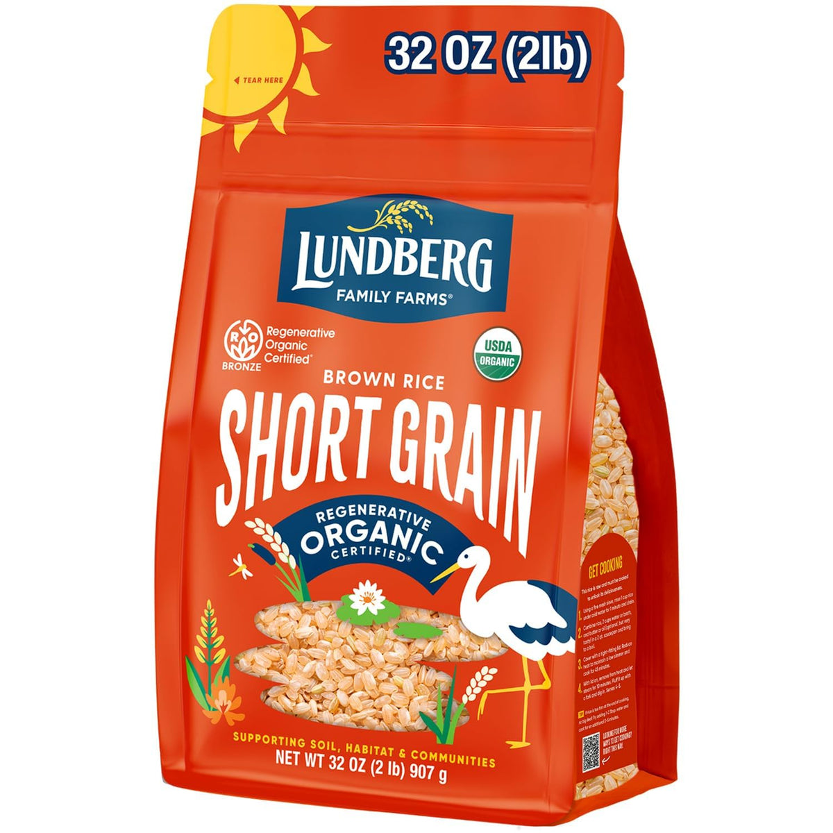 Lundberg short-grain brown rice bags ideal for creamy rice at home.