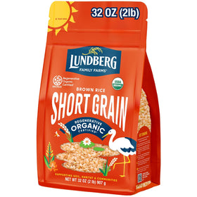 Lundberg short-grain brown rice bags ideal for creamy rice at home.