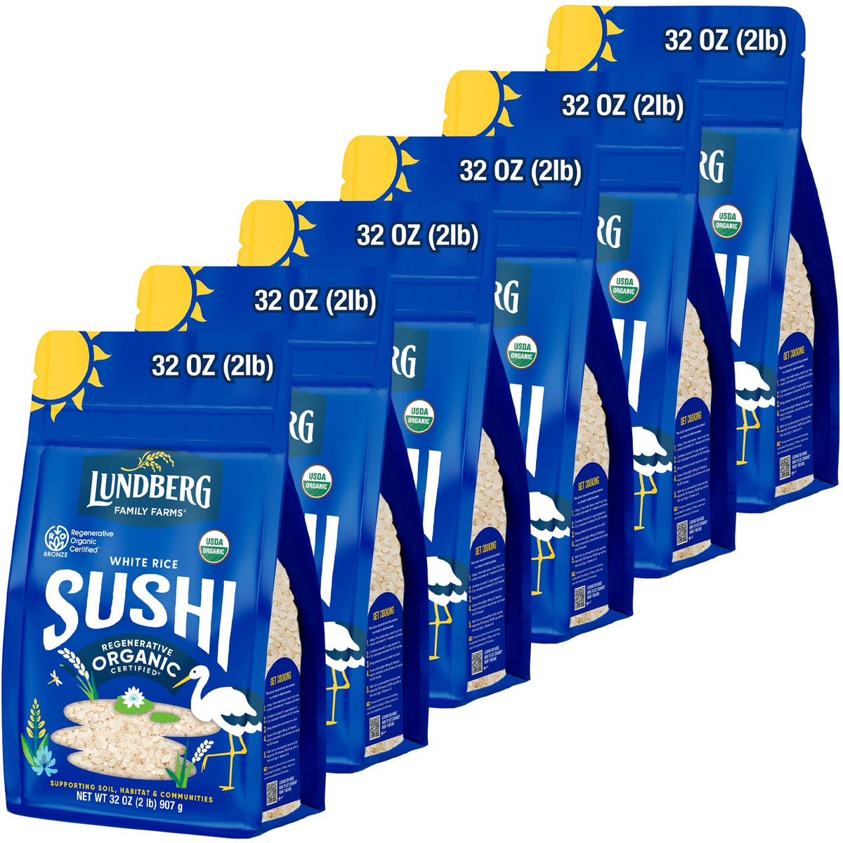 Lundberg Sushi Rice 6-pack packaging for convenient pantry storage and easy meal prep