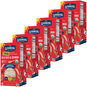 Lundberg Thin Brown Rice Cakes Red Rice & Quinoa pack shows gluten-free vegan snacking.
