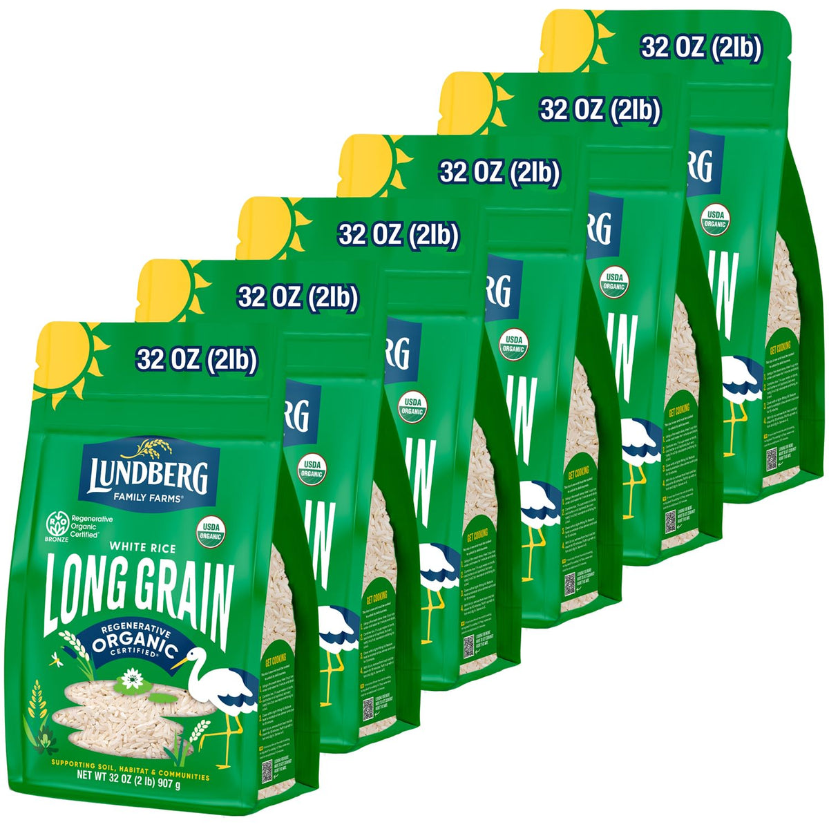Lundberg White Rice Regenerative Organic Certified six-pack, ideal for fluffy pilaf.