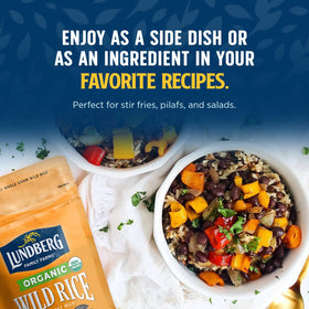 Lundberg Wild Rice cooked plate highlighting chewy, nutty flavor for bowls and sides.