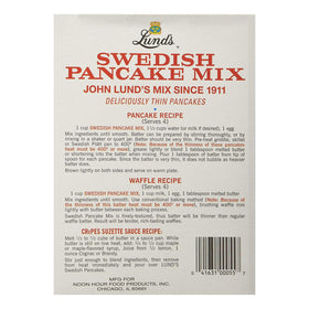 Pouring batter from a bowl, Lunds mix creates thin, delicate pancakes for quick breakfasts.