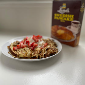 Lunds Swedish Pancake Mix easy prep for busy mornings.