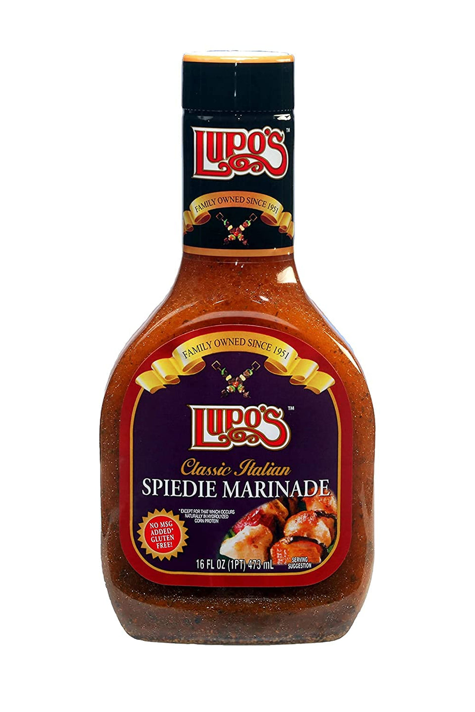 Lupo's Endicott Spiedie Marinade bottle pour enhances grilling flavor for authentic skewers