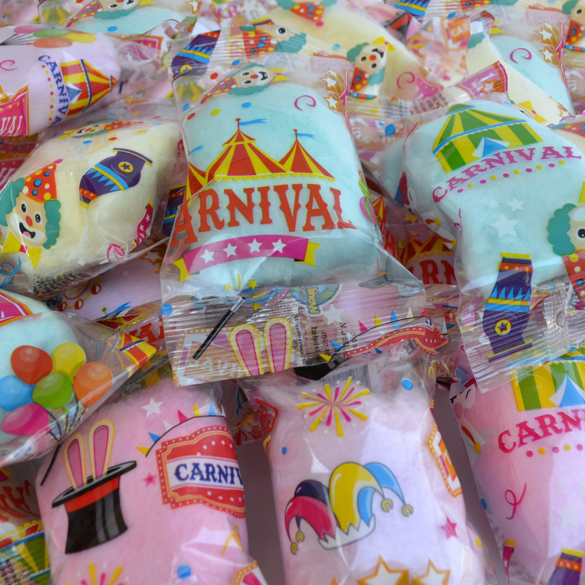 Lupy Lups! blue blueberry cotton candy bag perfect for kid-friendly carnival snacks.
