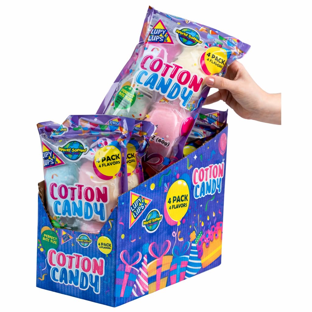 LUPY LUPS! cotton candy display box with six units for festive party favors.